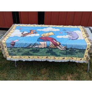 Disney Classic Pooh Vintage Woven Tapestry Blanket Throw Wall Hanging Fringed
